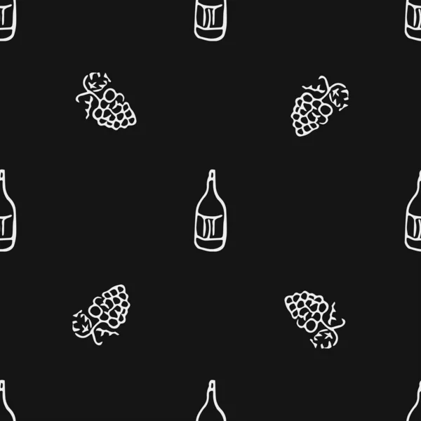 Плавный Винный Узор Векторные Каракули Вином Виноградом Шаблон Вином — стоковый вектор
