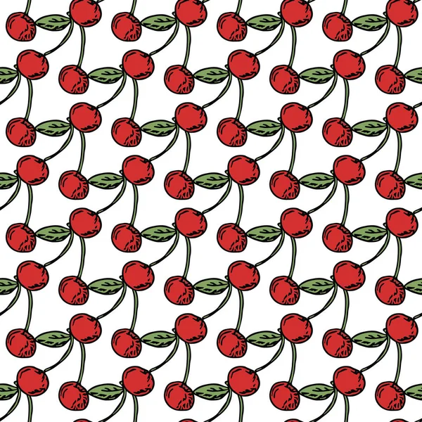 Patrón Cereza Sin Costuras Vector Doodle Con Iconos Cereza Roja — Vector de stock