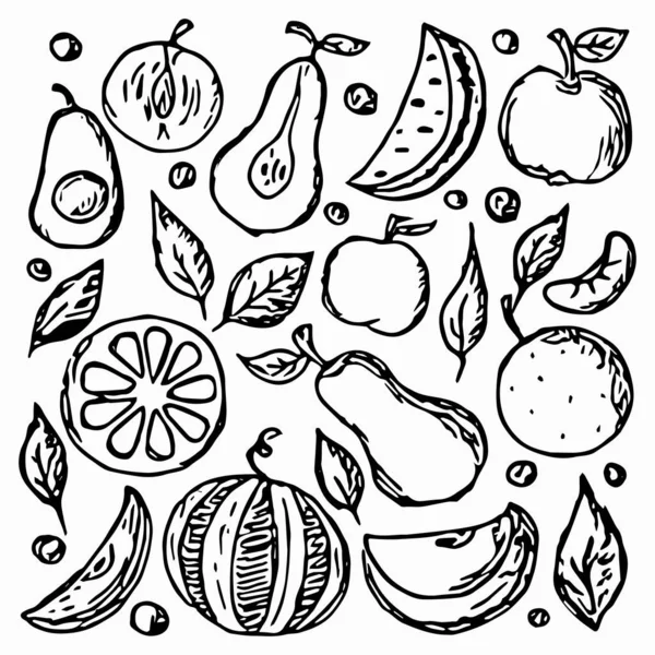 Ícones Frutas Ilustração Vetorial Doodle Com Ícones Frutas Fundo Das — Vetor de Stock