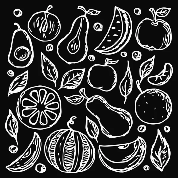 Ícones Frutas Ilustração Vetorial Doodle Com Ícones Frutas Fundo Das — Vetor de Stock
