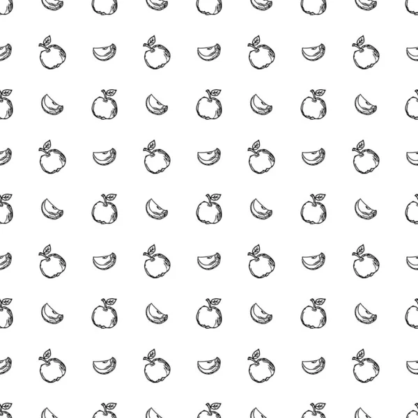 シームレスなリンゴのパターン リンゴ入りのシームレスドアパターン リンゴと黒と白のベクトルイラスト — ストックベクタ