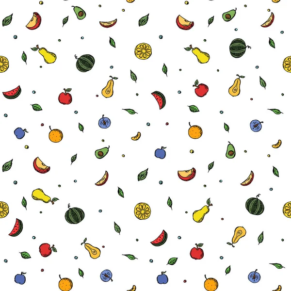 Bezešvé Ovoce Vzor Barevné Čmáranice Pozadí Ovocnými Ikonami Ovoce Pozadí — Stockový vektor