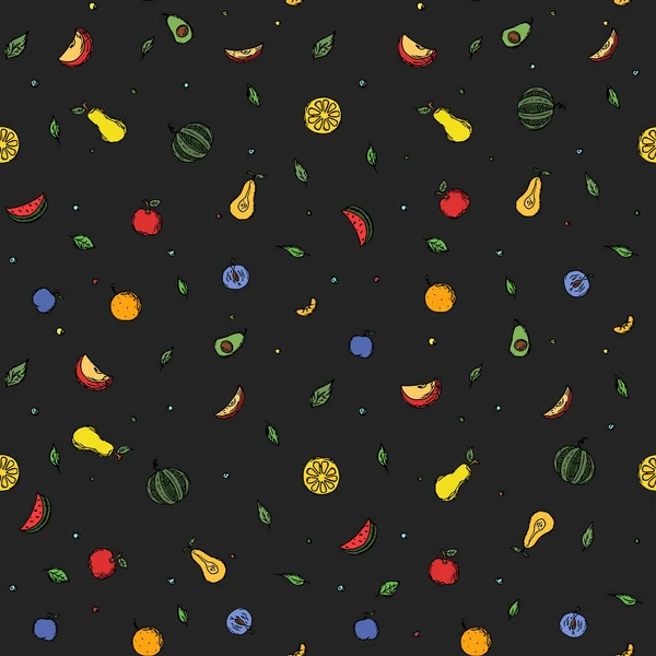 Seamless Fruit Pattern Colored Doodle Background Fruit Icons Fruit Background — Stock Vector