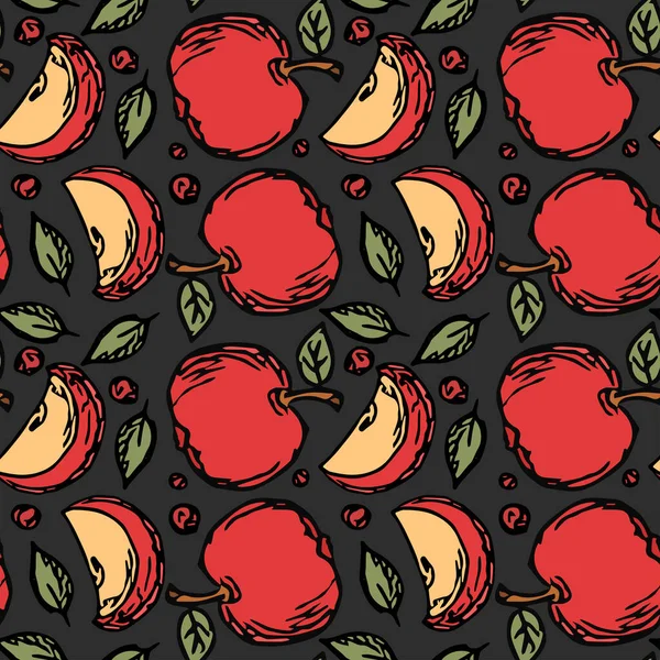 Nahtloses Apfelmuster Farbiges Nahtloses Kritzelmuster Mit Roten Äpfeln — Stockvektor