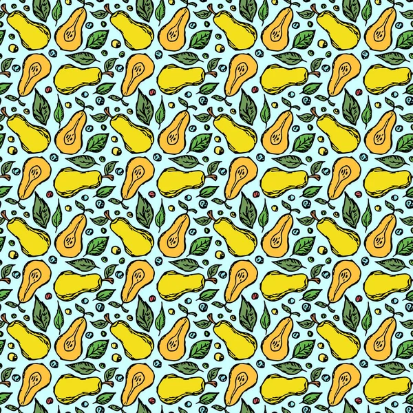 Kusursuz armut deseni. Armut renginde. Meyveli Doodle vektör illüstrasyonu