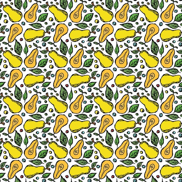 Kusursuz armut deseni. Armut renginde. Meyveli Doodle vektör illüstrasyonu