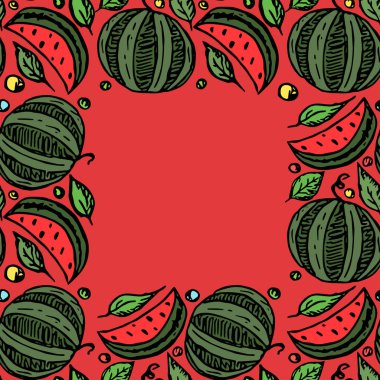 Metin için yeri olan kusursuz karpuz deseni. Renkli karpuzlu karpuz çizimi. Karpuzlu desen