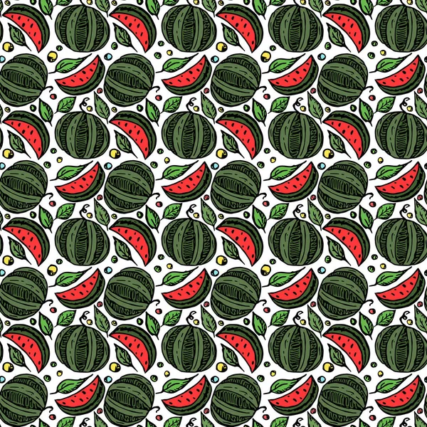 Motif Pastèque Sans Couture Illustration Vectorielle Colorée Gribouillis Avec Pastèque — Image vectorielle