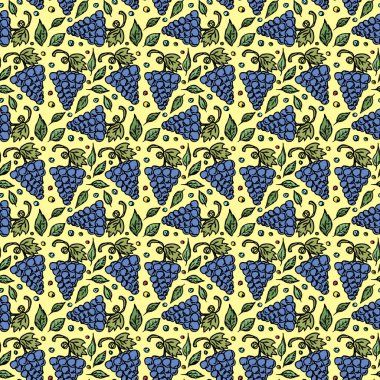 Kusursuz üzüm deseni. Üzüm ikonlu Doodle vektörü. Vintage üzüm deseni
