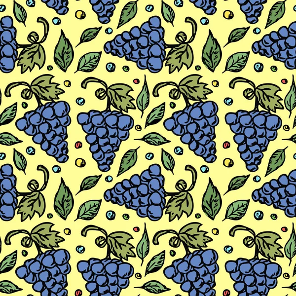 Kusursuz üzüm deseni. Üzüm ikonlu Doodle vektörü. Vintage üzüm deseni