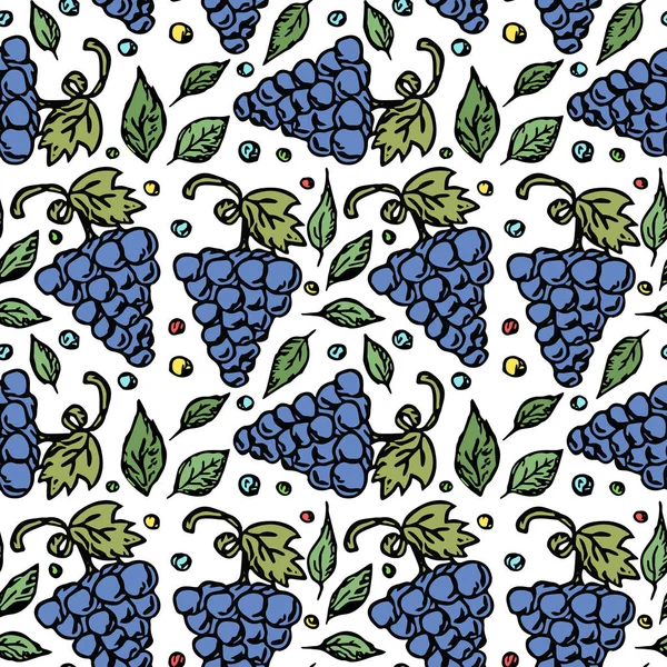 Kusursuz üzüm deseni. Üzüm ikonlu Doodle vektörü. Vintage üzüm deseni