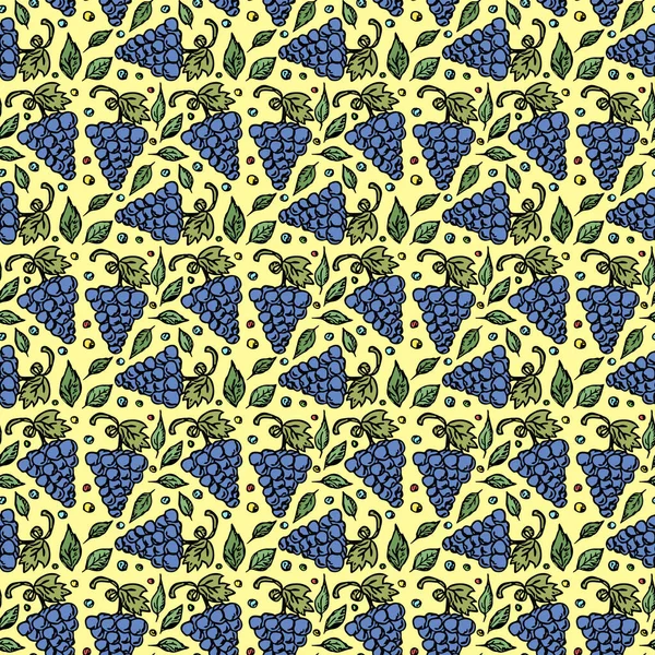 Kusursuz üzüm deseni. Üzüm ikonlu Doodle vektörü. Vintage üzüm deseni