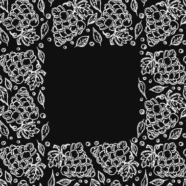 Mesaj için yeri olan kusursuz üzüm deseni. Üzüm ikonlu Doodle vektörü. Vintage üzüm deseni