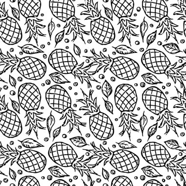 Kusursuz ananas deseni. Ananas simgeleriyle karalama vektörü