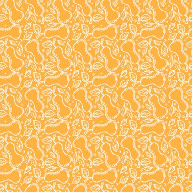 Kusursuz armut deseni. Siyah beyaz armut. Meyveli Doodle vektör illüstrasyonu