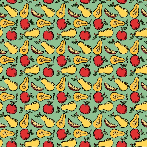 Modèle Fruits Sans Couture Couleur Pomme Poire Fond Illustration Vectorielle — Image vectorielle