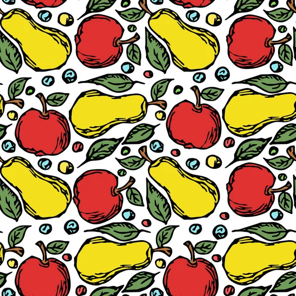 윤기가 사과와 Doodle Vector Illustration Fruits — 스톡 벡터