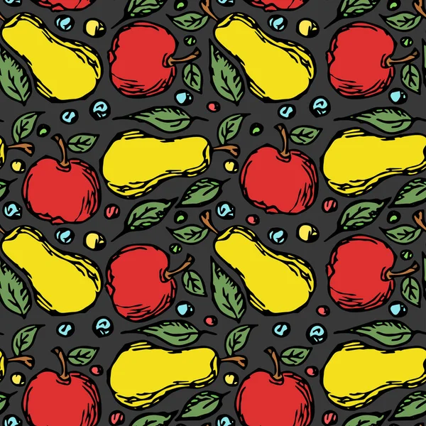 Modèle Fruits Sans Couture Couleur Pomme Poire Fond Illustration Vectorielle — Image vectorielle