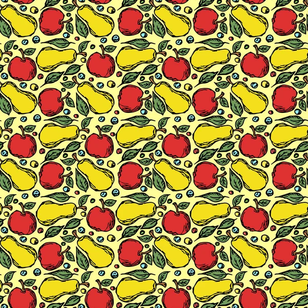 Modèle Fruits Sans Couture Couleur Pomme Poire Fond Illustration Vectorielle — Image vectorielle