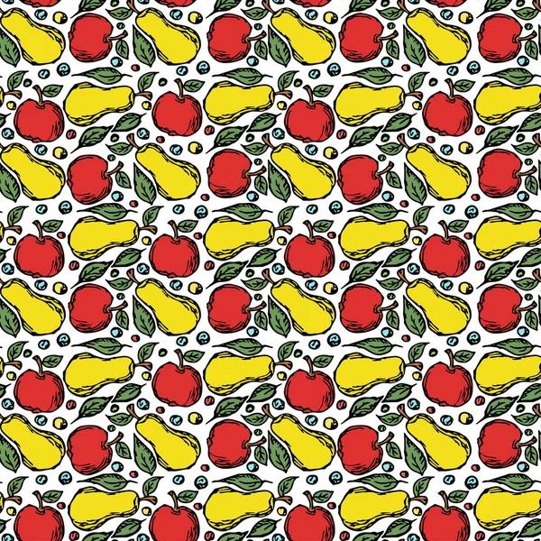 Modèle Fruits Sans Couture Couleur Pomme Poire Fond Illustration Vectorielle — Image vectorielle