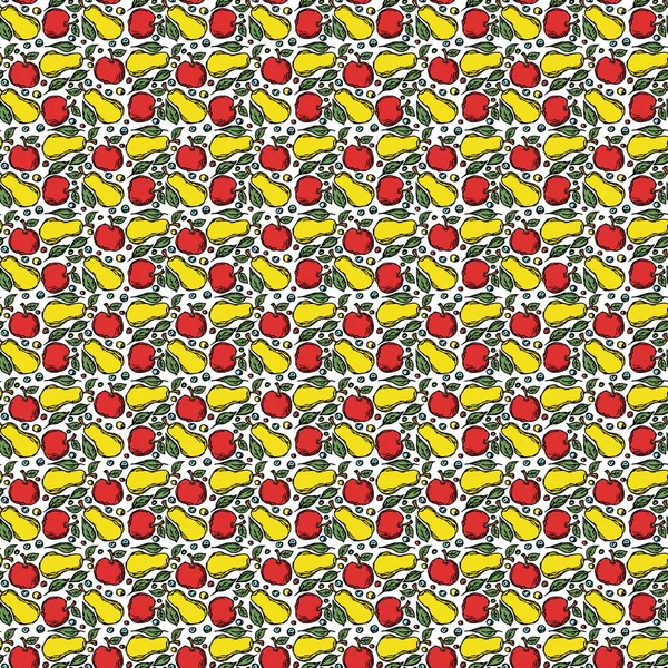 Naadloos Fruitpatroon Gekleurde Appel Peer Achtergrond Doodle Vector Illustratie Met — Stockvector