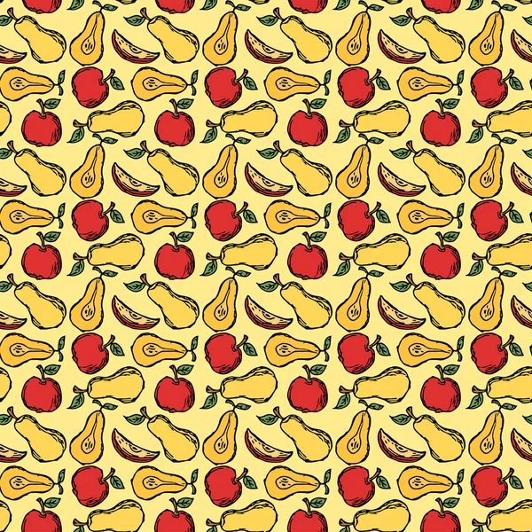 Modèle Fruits Sans Couture Couleur Pomme Poire Fond Illustration Vectorielle — Image vectorielle