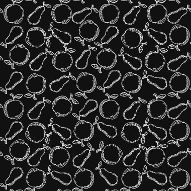 Kusursuz meyve deseni. Elma ve armut arka planı. Meyveli Doodle vektör illüstrasyonu