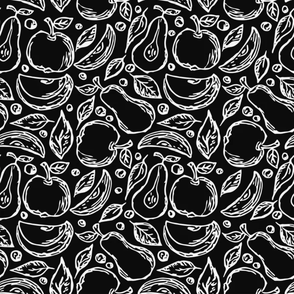 Seamless Fruit Pattern Apple Pear Background Doodle Vector Illustration Fruits — Stock Vector