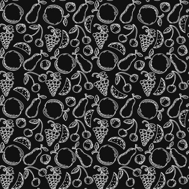 Kusursuz meyve deseni. Elma ve armut arka planı. Meyveli Doodle vektör illüstrasyonu