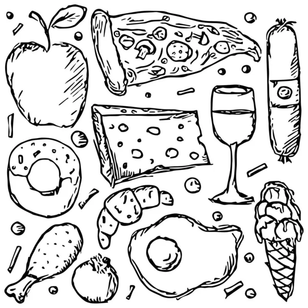 Ícones Comida Fundo Comida Vetorial Doodle Ilustração Com Ícone Comida — Vetor de Stock