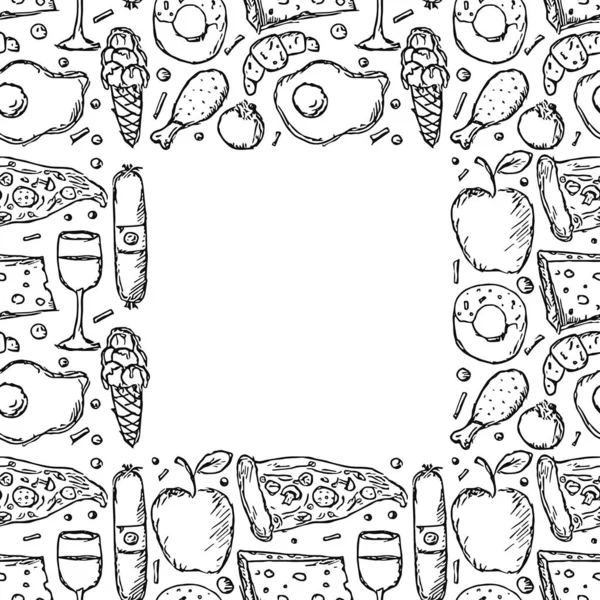 Seamless Food Pattern Food Background Place Text Doodle Vector Illustration — Stock Vector