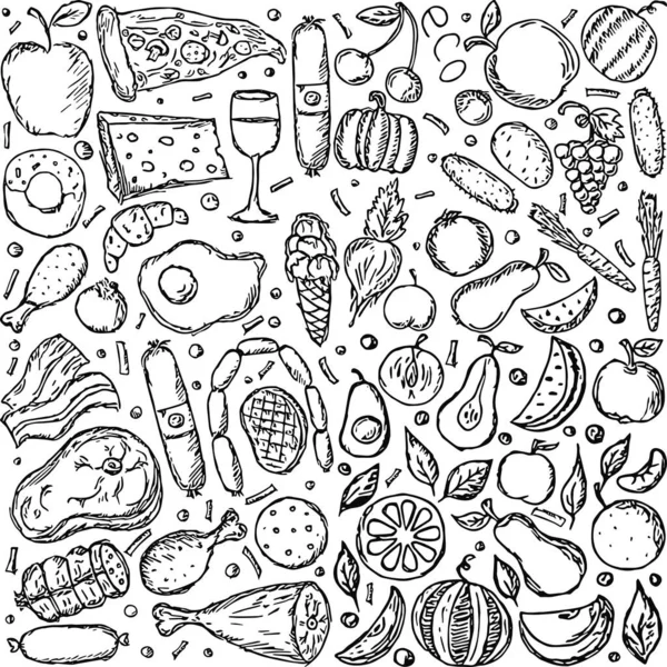 Ícones Comida Fundo Comida Vetorial Doodle Ilustração Com Ícone Comida —  Vetores de Stock