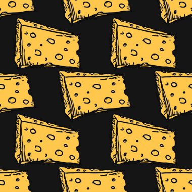 Kusursuz peynir deseni. Peynir simgeleriyle karalama vektör deseni. Renkli peynir arkaplanı