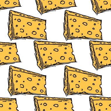 Kusursuz peynir deseni. Peynir simgeleriyle karalama vektör deseni. Renkli peynir arkaplanı