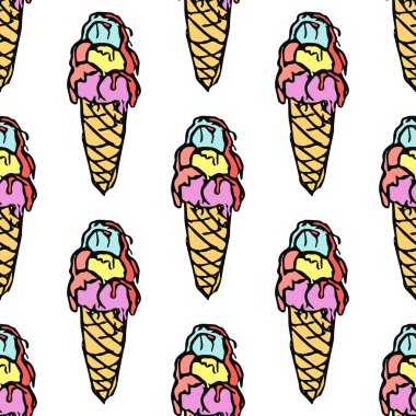 Kusursuz dondurma kalıbı. Dondurma ikonlu vektör çizimi. Dondurmalı desen
