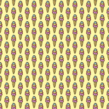 Kusursuz dondurma kalıbı. Dondurma ikonlu vektör çizimi. Dondurmalı desen