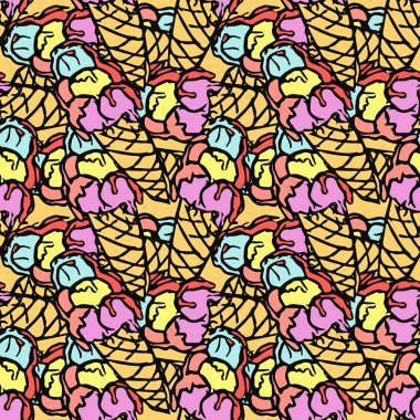 Kusursuz dondurma kalıbı. Dondurma ikonlu vektör çizimi. Dondurmalı desen