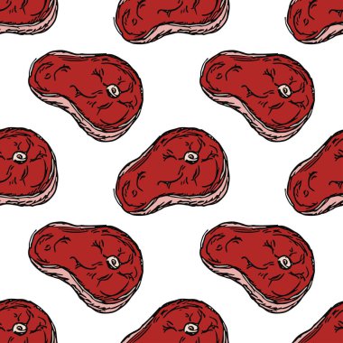 Kusursuz biftek deseni. Biftek ikonlu vektör çizimi. Etli desen