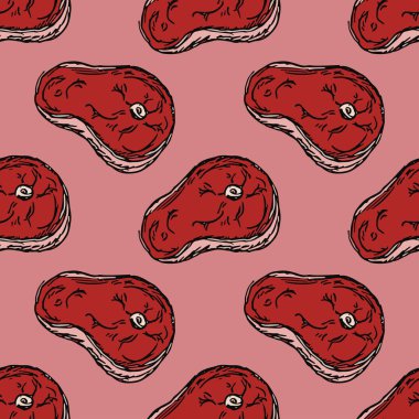 Kusursuz biftek deseni. Biftek ikonlu vektör çizimi. Etli desen