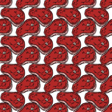 Kusursuz biftek deseni. Biftek ikonlu vektör çizimi. Etli desen