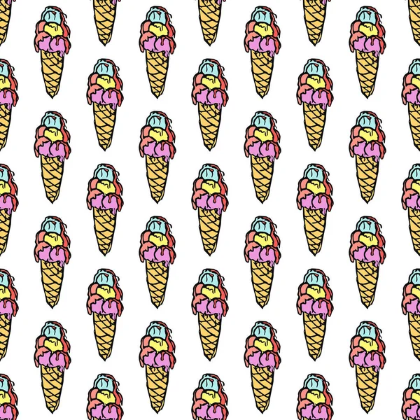 Seamless Ice Cream Pattern Vector Doodle Illustration Ice Cream Icon — Stock Vector