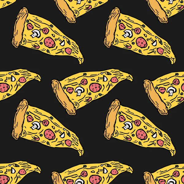 Patrón Pizza Sin Costuras Fondo Pizza Colores Doodle Vector Pizza — Vector de stock