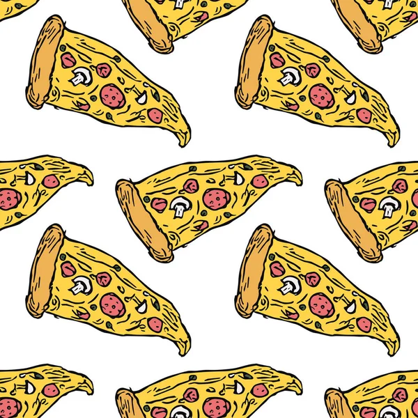 Seamless Pizza Pattern Colored Pizza Background Doodle Vector Pizza Illustration — Stock vektor