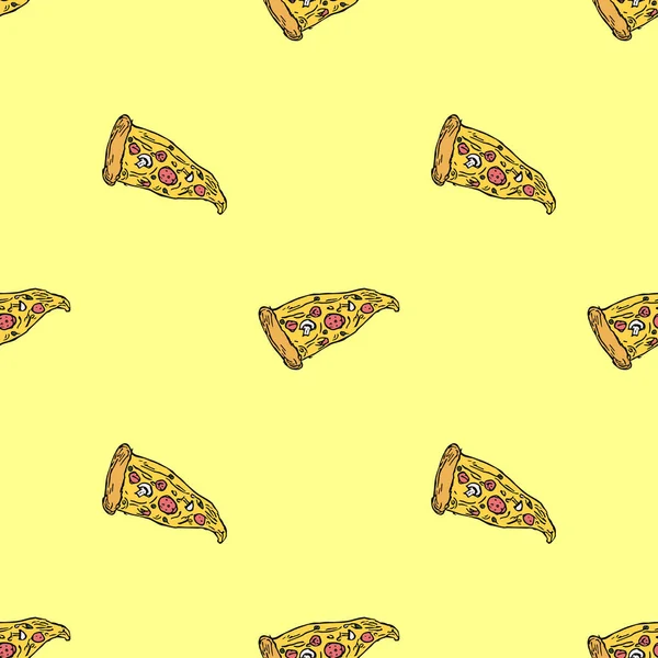 Płynny Wzór Pizzy Kolorowe Tło Pizzy Ilustracja Wektor Doodle Pizza — Wektor stockowy