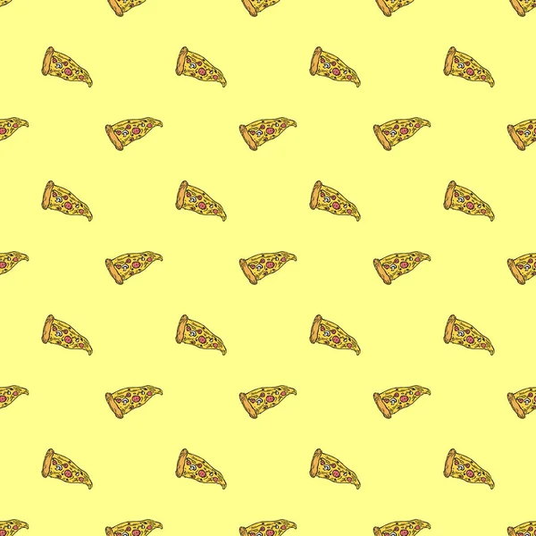 无缝饼图案 彩色披萨背景 Doodle矢量比萨饼示例 — 图库矢量图片