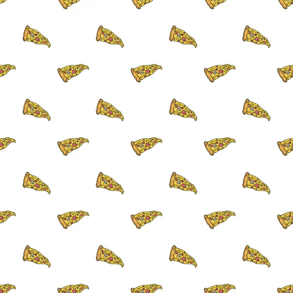 Sömlöst Pizzamönster Färgad Pizza Bakgrund Doodle Vektor Pizza Illustration — Stock vektor