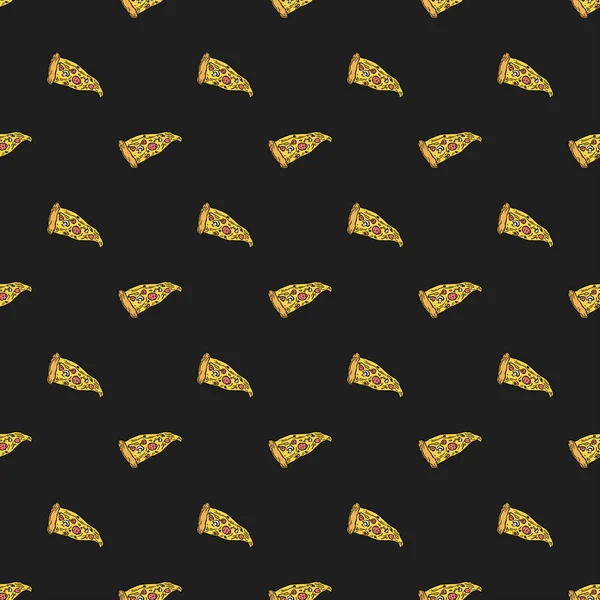 Seamless Pizza Pattern Colored Pizza Background Doodle Vector Pizza Illustration — Vector de stock