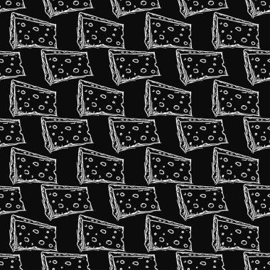 Kusursuz peynir deseni. Peynir simgeleriyle karalama vektör deseni. Siyah beyaz peynir arka planı