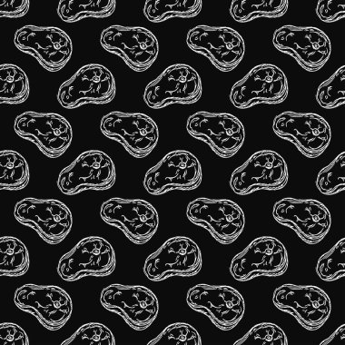 Kusursuz biftek deseni. Biftek ikonlu siyah beyaz karalama çizimi. Etli desen