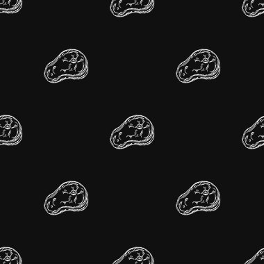 Kusursuz biftek deseni. Biftek ikonlu siyah beyaz karalama çizimi. Etli desen